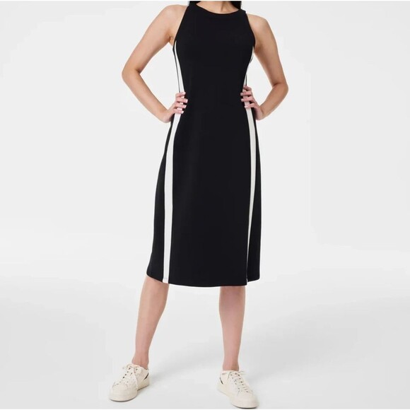 Spanx Sz XL Air Essentials Dress Black White Tank Midi Minimalist Travel Capsule - Picture 2 of 15